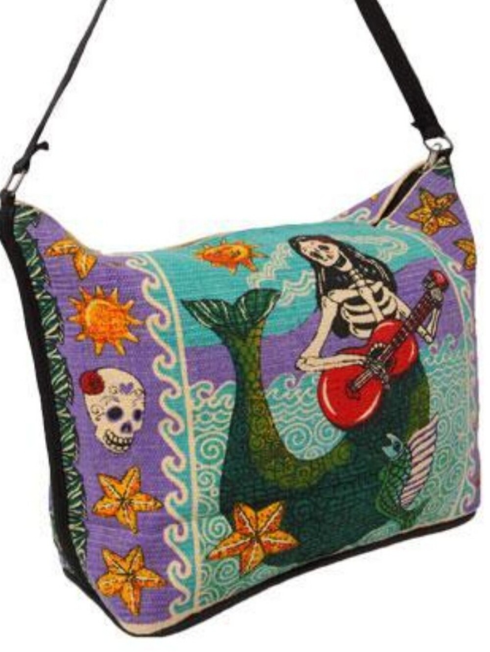 Mermaid Skull Guitar Shoulder Bag in Teal and Purple